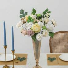 Artificial Flowers Combo, Champagne Silk Roses, Peonies, Dahlias With Stems For DIY Wedding Bouquets, Baby Shower, Table Centerpieces, Home Decor, Fake Floral Arrangements, Party Decorations - 白色 - 查看 4
