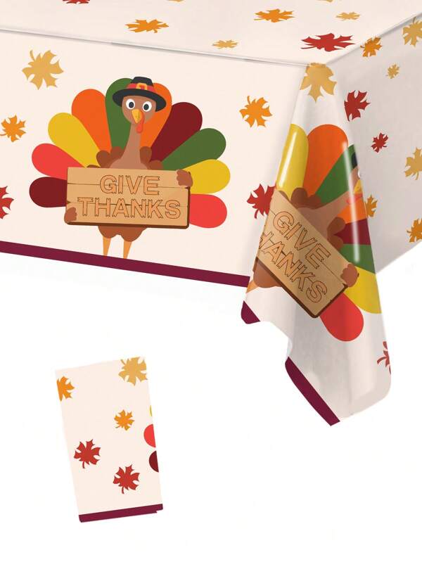 1 Stück Tischdecke aus Ahornblatt und Truthahn Muster aus PE, Thanksgiving-Themen Party Einweg-Tischdecke, Herbstdekoration Tischdecke, Outdoor Picknick Tischläufer, Tischdekoration, Küche Dekotisch Flagge, Heimdekoration, Raumdekoration, Thanksgiving Dekoration, Thanksgiving Zubehör, Partydekoration, Partyfavoren
