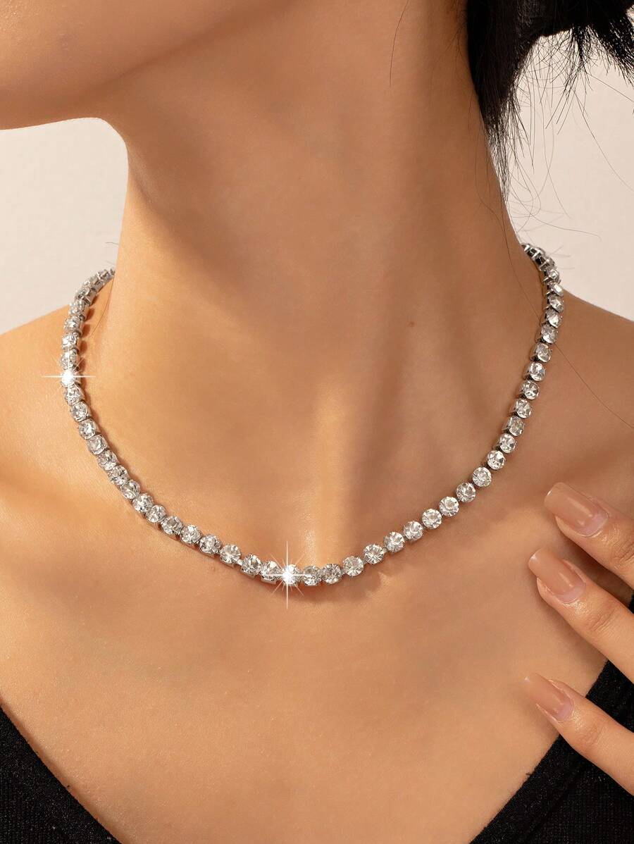 1pc Women Diamond Encrusted Choker Necklace, Formal Occasion Neck Choker Collar