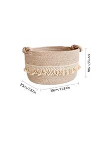 1 件加厚可折叠超大洗衣篮，毛毯篮，手工编织篮，带吉祥扣手柄，用于存放衣服、毛毯、靠垫、玩具、杂物、鞋子，适用于卧室、洗衣房、走廊、现代波西米亚风绳子植物衣架、木藤几何篮子、天然混合金属框架装饰，适用于沿海花园装饰 - 米色 - 查看 4