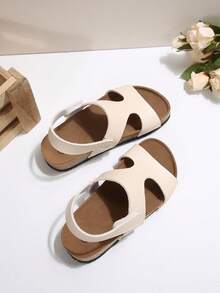 1 Pair Kids/Teens Comfortable Soft-Soled Casual Sandals With Hook And Loop Design, Easy On/Off, Suitable For 3-15 Years Old Children, Summer Beach Vacation Outdoor - Beige - View 6