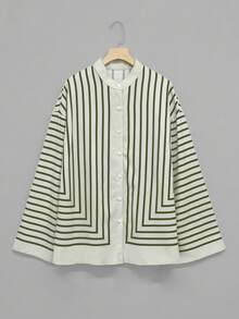 女士时尚优雅休闲宽松条纹衬衫春夏