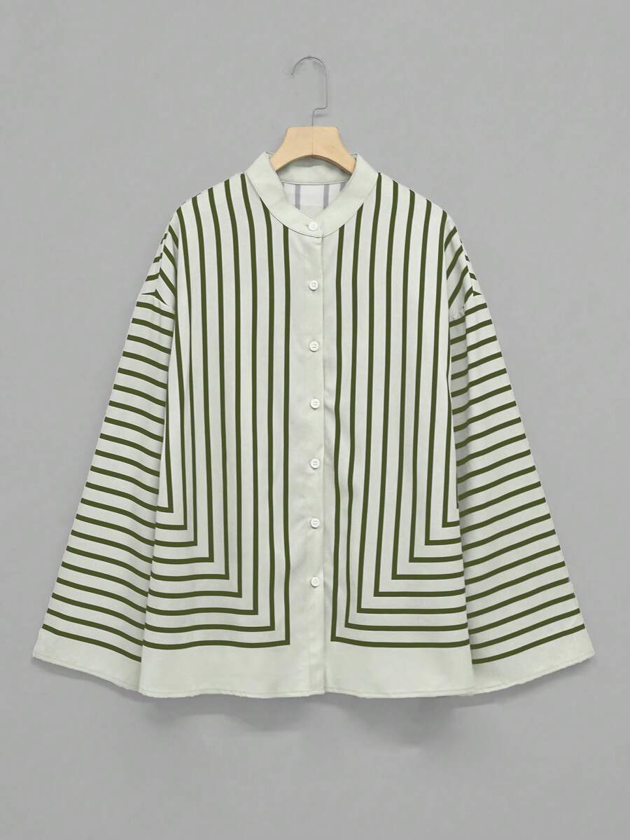 女士时尚优雅休闲宽松条纹衬衫春夏