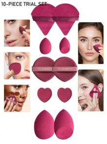 50/40/30/20/10/5pcs Makeup Kit, Including: 10 Pieces Of Liquid Makeup Sponge+10 Pieces Of Mini Liquid Makeup Sponge+10 Pieces Of Triangular Powder Puff For Loose Powder And Makeup Set+10 Pieces Of Air Cushion Powder Puff For Facial Makeup+10 Pieces Of Mini Air Cushion Powder Puff For Facial Concealer Makeup Cream And Foundation Cream Mixed Beauty Sponge