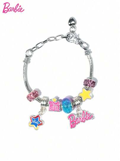 Mattel 1Set Barbie Officially Licensed DIY Beaded Bracelet Hand String Colorful Stackable Crystal Wrist Adornment Stars Ice Cream Lollipop Shapes Delicate Ornaments Party Cosplay Dress Up Jewellery Decorations Jewelry Birthday Mothers Day Gifts