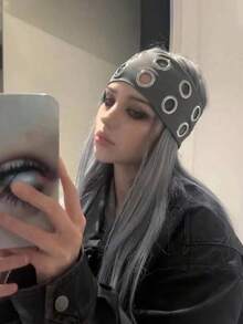 1条女士朋克风金属孔眼柔软弹力宽发带，弹力金属宽边休闲发饰，适合甜美酷炫的街头风，Y2K风格。头巾式发带，秋冬季度假发带，女士优雅围巾，女士头巾，柔软头巾 - 彩色 - 查看 9