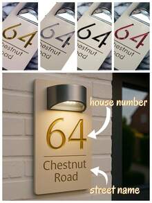 1 件定制太阳能门牌号 - 优雅的 3D 浮雕设计，自动夜间照明，门口个性化地址牌，生日、圣诞节、毕业典礼、万圣节、婚礼、派对、万圣节、感恩节、房间装饰的礼物，多功能、可调节、防霉、装饰性、精致、时尚、可爱、迷人，