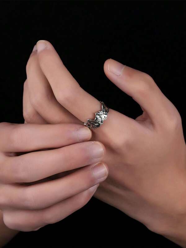 1pc Vintage Fashion Pleated Adjustable Knuckle Ring, Minimalist & Elegant, Suitable For Men's Daily Wear