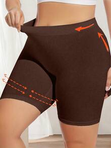 Meguma 1 件大码女式高腰短裤，裸色紧身健身连体裤 - 棕色 - 查看 2