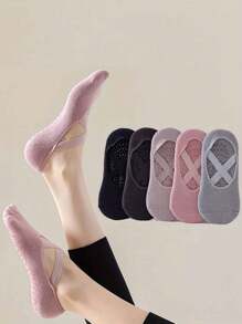 1/2/5 Pairs Women Non-Slip Yoga Socks With Rubber Grips, Multicolor Low Cut Ankle Socks For Pilates, Dance, Workout, Indoor Exercise, For Gym