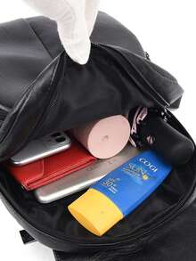 Sac à dos  doux de haute qualité pour femmes, sac à bandoulière vintage de couleur unie, grande capacité, sac d'école pour voyages pour filles - Noir - Voir 6