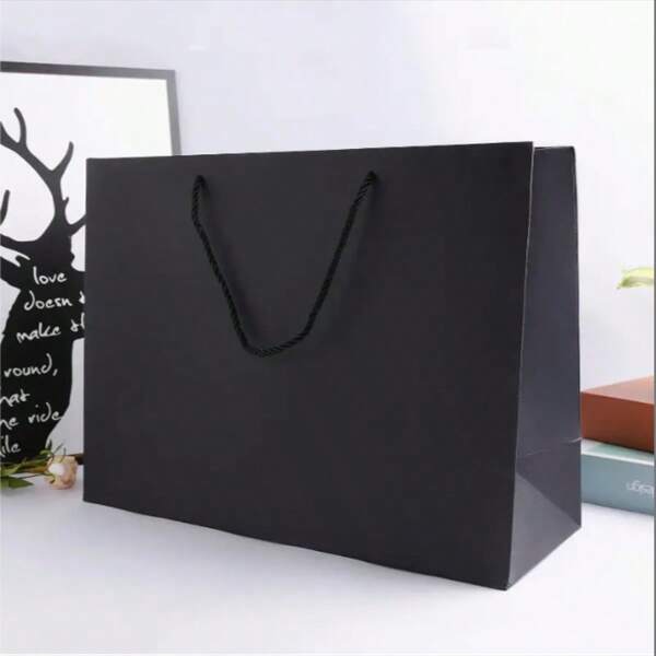 10-Pack Bulk Solid Black Cardboard Tote Bags | Large Shopping Bags For Clothing Stores | Creative Advertising & Promotional Gift Bags | Ideal For Christmas, Halloween, Father's Day Gift Packaging | Durable Cardboard Material