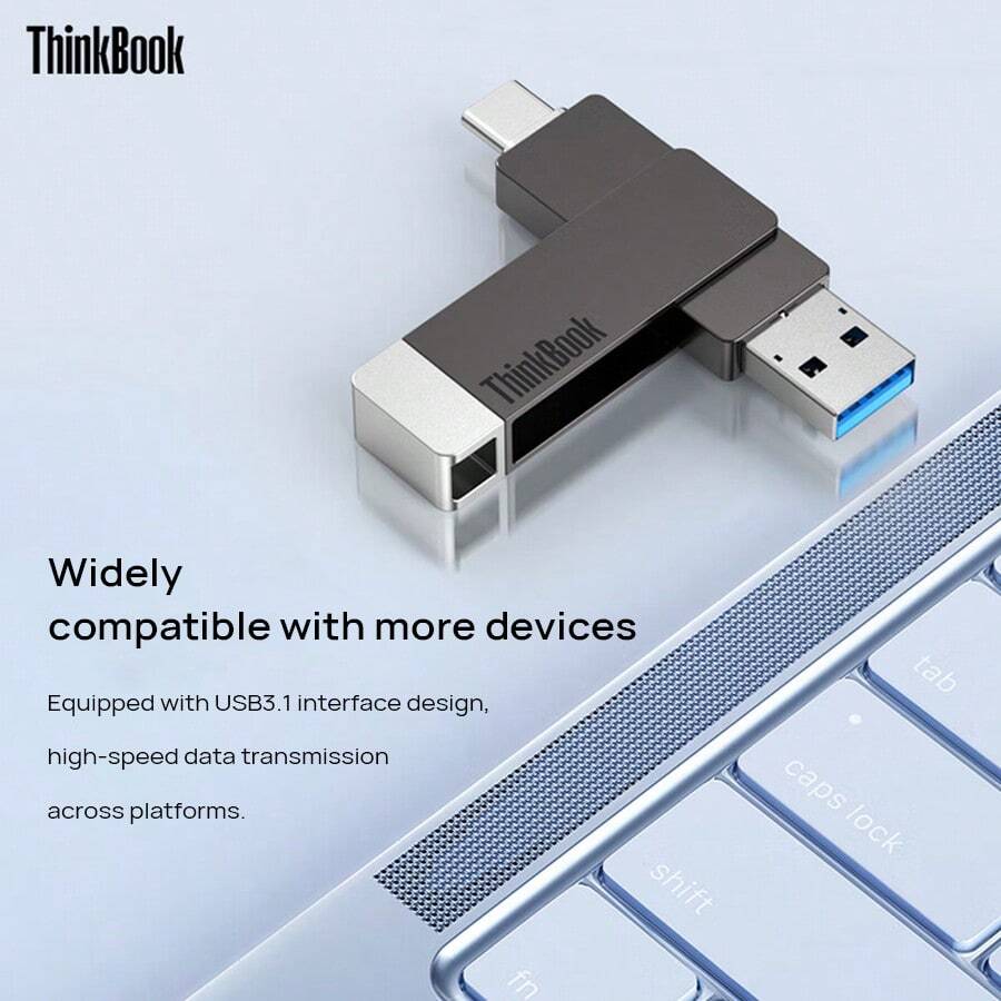 Lenovo [Giao diện kép xoay 360°]Ổ đĩa flash USB BU100 USB3.2 + Type-C tốc độ cao sử dụng kép Phổ biến cho điện thoại di động và máy tính Kim loại chống thấm nước và chống sốc Tương thích với nhiều thiết bị Android/Mac/Windows Cắm và chạy - Ngọc trai niken - Xem 1