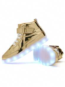 Bepoaa Kids LED Light Up Shoes USB Charging Flashing Light Up High-Top Sneakers For Boys And Girls (Toddler/Little Kid/Big Kid) - Gold - View 5