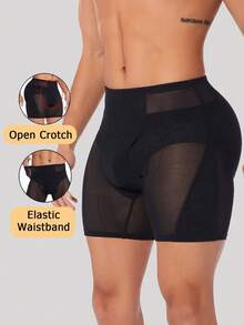 1pc Men's Padded Butt Lift Mesh Breathable Shaping Shorts, Tummy Control Everyday Wear