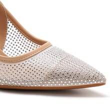Women's Pointed-Toe Slingback Heels With Rhinestone Mesh And Adjustable Strap - Beige - View 2