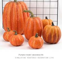 Juego de decoración de Halloween 7 piezas de calabazas artificiales de simulación, decoración de artesanía de cosecha de otoño para el hogar - Rojo - Ver 4