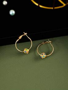 1 對女式多色全鑽球耳環時尚簡約甜美適合日常配飾