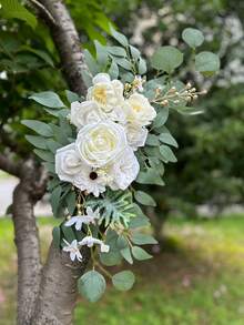 Bộ 2 bông hoa hồng trắng nhân tạo trang trí cổng cưới, biển chào mừng và cổng hoa, thích hợp trang trí lễ cưới (màu trắng) - Trắng - Xem 8