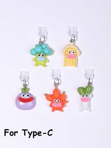 1/5pcs Funny Cartoon Vegetable Series Charging Port Dust Plug, Creative Cute Fashion Unique Broccoli, Scallion, Corn, Eggplant, Carrot Shaped 3D Resin Pendant, Transparent Silicone Smartphone Earphone Tablet Kindle Dust Plug Accessory Decoration Charm, Phone Charging Port Decor Pendant, Suitable As Small Gift, Waterproof Anti-Dust For IPhone Lightning/Type-C, Protect Phone Charging Port Firmly