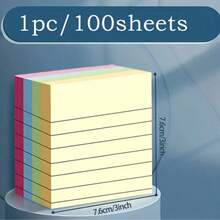 100 张横线便签，4 种颜色便携式学生记事本，自粘式，可轻松粘贴在笔记本上，办公室、家庭、学校、大尺寸和小尺寸，办公用品、学校用品，回到学校彩色横线便签，便携式，方便学生和办公室工作人员