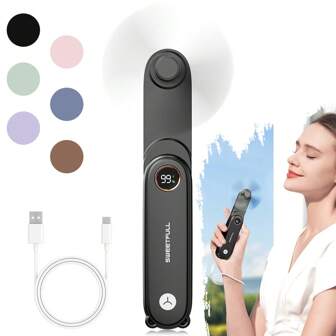  SWEETFULL 2-In-1 Portable Handheld Mini Fan With LED Display, Personal Foldable USB Rechargeable Hand Held Fan & Flashlight For Travel, Cute Small Pocket Fan,Holiday Essentials Summer