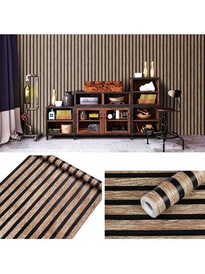 Roll Of Self Adhesive Retro Wood Grain Sticky Wallpaper, Removable Verlichting ed Veneer, Kitchen Binding, Living Room, Kitchen, Bedroom Furniture Renovation Wand ation, Wooden Home ation Paper Stickers Room view 7