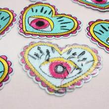 6-Pack Colorful Eye Heart Embroidered Iron-On Patches, Mixed Colors, DIY Sewing Appliques For Clothing, Hats, Bags, Art & Craft Decor, Badge & Patch Embellishments