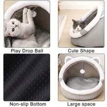 Cama-cueva ultraconfortable con diseño de gato de dibujos animados - Refugio aislado para gatitos que brinda calidez y confort - Adorable casa interior para mascotas