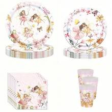10/20/50pcs,Fairy Birthday Party Supplies Tableware Butterfly Flowers Fairy 7inch & 9inch Paper Plates,Cups And Napkins Birthday Decorations, Enchanted Forest Fairy Themed Party Plates For Princess Garden Fairy Dessert Table Decor - Multicolor - View 3
