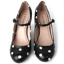 Women Cutout Mary Jane Mid Heels – Round Almond Toe Vintage Cone Heel Pumps With Ankle Strap For Spring Summer Weddings, Parties, Bridesmaids, Office & Everyday Wear [Size Up Half Size] - 黑與白 - 查看 4