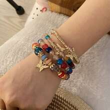 4 piezas Pulseras estilo bohemio con mariposas, joyería versátil y sencilla de uso diario unisex