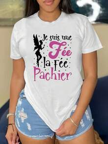 Camiseta casual para mujer con estampado de cita francesa y gráfico de hada - Diseño dulce y juguetón para uso diario - Blanco - Ver 2