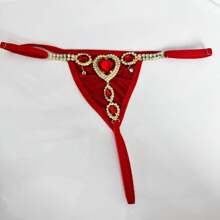 2025 Nova Calcinha Elástica com Borla de Cristal Vermelho, Conjunto de Corpo Maiô Bikini Ajustável com Strass para Mulheres, Lingerie Íntima