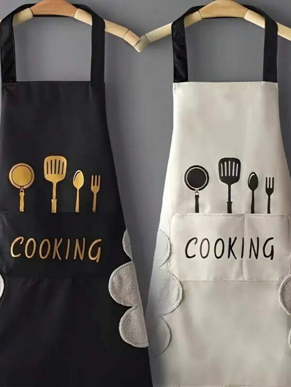 Black And Green Polyester Apron, Simple Apron, Thickened High Quality And Waist Apron, Fashion Housework Kitchen Home Work Clothes, Kitchen Supplies, Printed Apron,