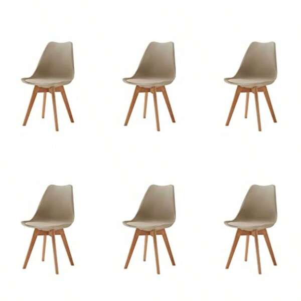 Set di 6 sedie da pranzo HJhomeheart, gambe in legno massello, design nordico ergonomico, sedie da cucina moderne, colore beige