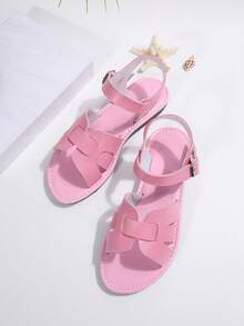 新款优雅简约时尚扣环中高软底凉鞋，舒适，适合户外、度假、通勤，女士平底凉鞋