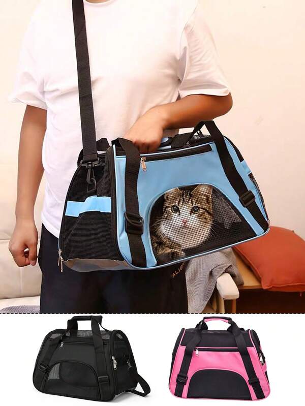 1pc Polyester Material Foldable And Breathable Pet Backpack, Pet Going Out Car Bag, Mesh Pet Carrying And Lifting Multi-Functional Pet Backpack Is Suitable For Pet Going Out To Protect Pets