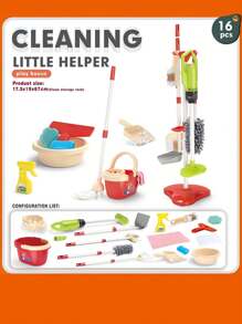 طقم لعبة مجموعة التنظيف المنزلي للأطفال، مكنسة، جامبو، شفاط، جردل وأدوات التنظيف المزيفة للبنات