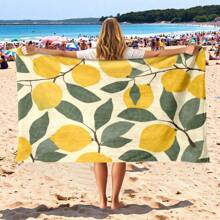 1 Stück große Zitronengrove Strandtuch - leuchtend gelbe Zitronen und grüne Blatt geometrisches Muster, weicher Microfaser Frottee, Strand- und Badetuch für Meer, sehr saugfähig, überdimensional rechteckiges Tuch für Pools, Strände, Sommer und Küstenaktivitäten