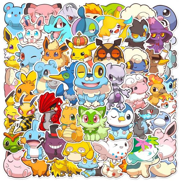 pokemon 50Pcs Cute Cartoon Anime Pokemon Stickers Kids Toys Kawaii Poke Ball Pikachu Decals Skateboard Laptop Waterproof Sticker Room Decor Wall Decor Wall Stickers Wall Sticker