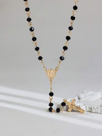 1 件时尚百搭个性化配套礼物高档玻璃串珠链十字架吊坠项链