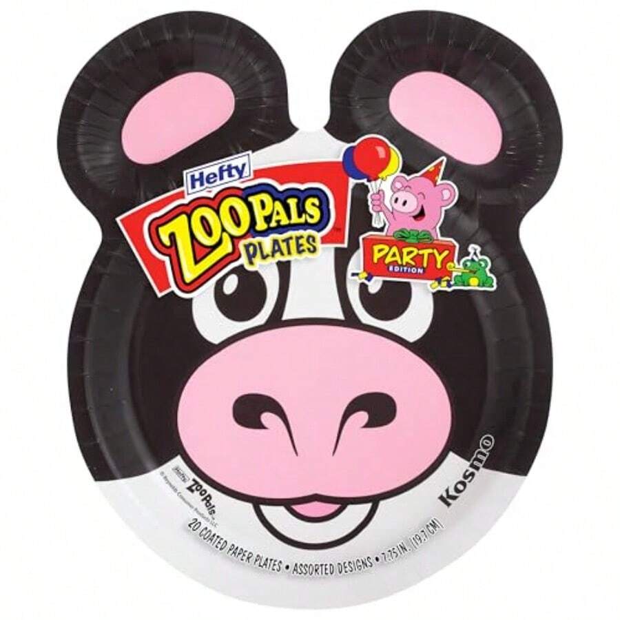 Platos de papel de la edición fiesta de Amigos del Zoológico con diseños surtidos de animales de 7.75 pulgadas con dos compartimentos para mojar, paquete de 20 unidades - Multicolor - Ver 1