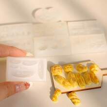 1 Set 16pcs Mini Food Silicone Mold Kit, Suitable For DIY Resin & Clay Craft - Mini Pendant/Decoration Maker, Designs Include Croissant, Macaron And Cream Puff - White - View 3