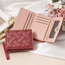 Women Short Wallet With Heart Embroidery, Large Capacity & Multi-Card Slots For Credit Cards, ID, Cash, Casual Three-Fold Snap Closure Coin Purse, Suitable For Daily Use, Mother's Day, Birthday, Anniversary Gift