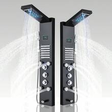 Panel de ducha LED Cepillado Tower Sistema de lluvia Sistema de cabezal de ducha Acero inoxidable 5 en 1 Columna de torre de ducha Ducha de mano Sistema de panel y caño de bañera - Negro mate - Ver 3