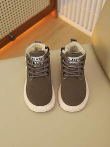 儿童靴子冬季新款复古时尚简约保暖靴系带侧拉链设计雪地靴防风防寒靴 - 灰色 - 查看 7