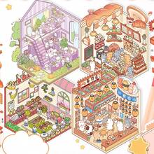 2 Sheets Cartoon Animal Landscape 3D Sticker + 1 Sheet Scenery Backdrop Card Paper, DIY Scrapbook Stickers, School Supplies,Back To School - Multicolor - View 1