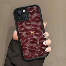 Red Lipstick Kisses Background Pattern Love  Black Phone Case For IPhone X/XS/11/12/13/14/15/16 Pro- Sleek & Durable Cover For Cool Guys & Girls, Anti-Scratch With Full Camera Protection- Perfect Unisex Gift,Stylish & Durable- Perfect Gift For Him/Her - Black - View 4