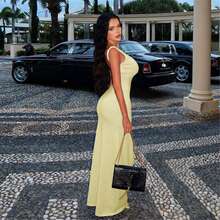 Women's Twisted Straps Bodycon Long Maxi Dress Summer Sleeveless Spaghetti Straps Slim Fit Deep V-Neck Backless Cami Dress Party Clubwear Holiday Beachwear Solid Color Tank Dress Sundress - Màu vàng - Xem 4